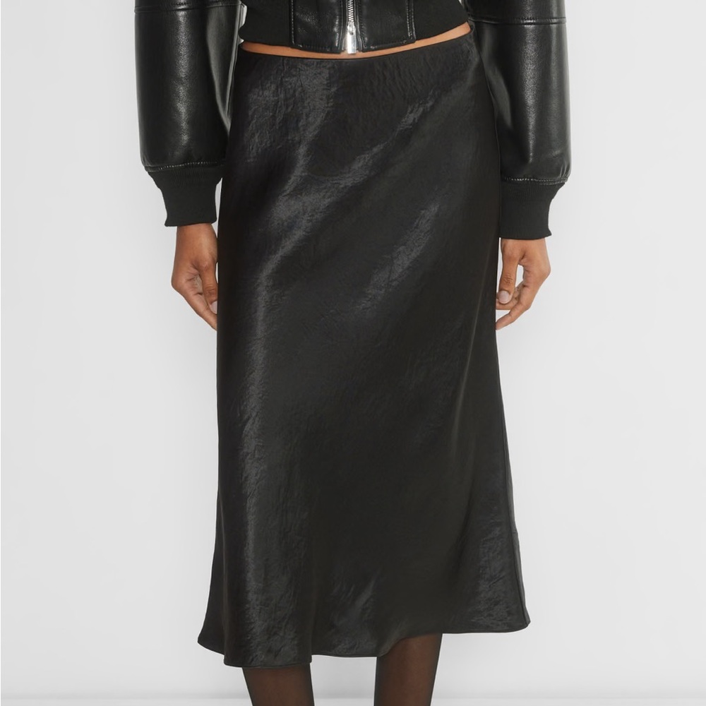 aritzia babaton slip satin midi skirt in black